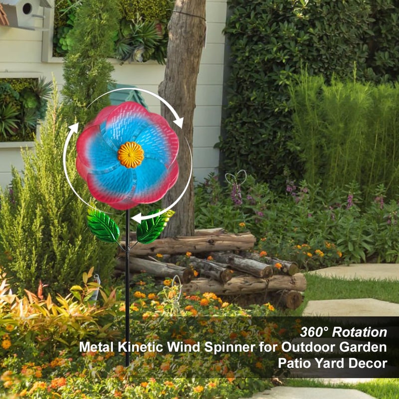 Senflame Garden Wind Spinners & Metal Wind Sculptures - Outdoor Windmill Decor with Vibrant Red & Blue, Yard Art for Patio Lawn Garden Ornament, Dynamic Wind Spinner Sculpture for Landscape 1Pack - Image 4